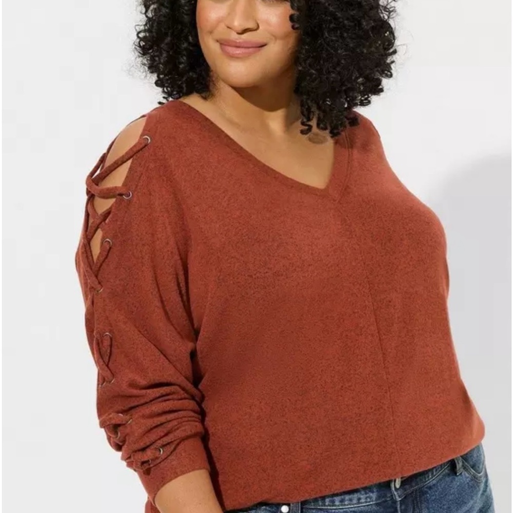 Torrid V-Neck  Sweater with Lace-Up Detail NWT